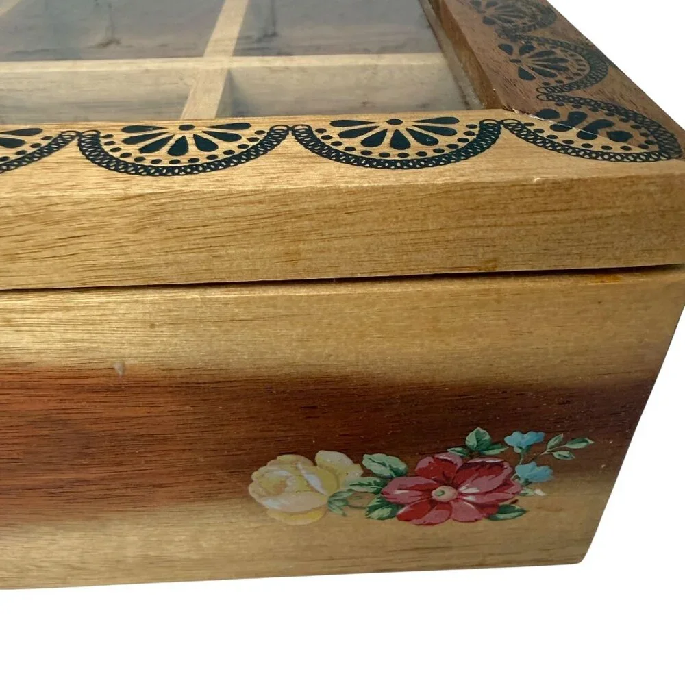 THE PIONEER WOMAN Wooden Tea Box Organizer Country Vintage Floral 8 Compartments - Picture 11 of 16